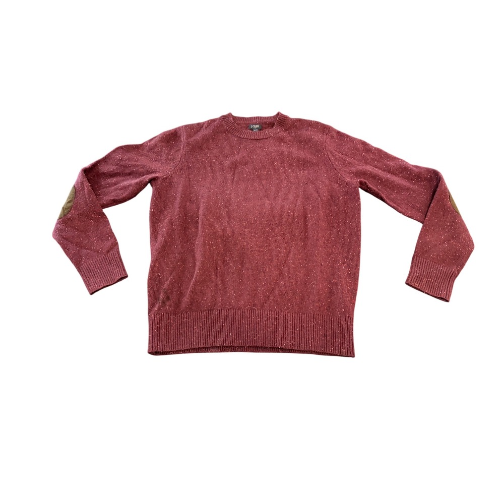 J.Crew Mens Lambswool Donegal Crewneck Sweater Elbow Patches Maroon 05113 M